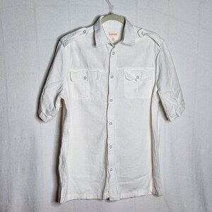 Boulder Creek Trading Company Cream SS Linen Rayon Button Down Shirt Size L Tall